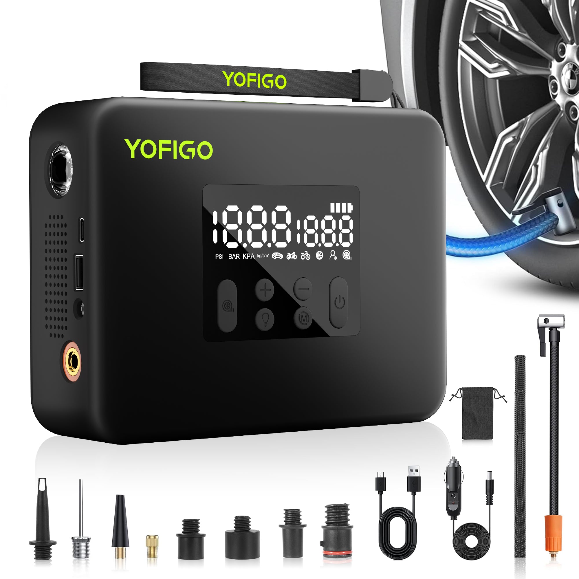 YOFIGO Portable Air Pump (with Built-in Battery & USB Cable)