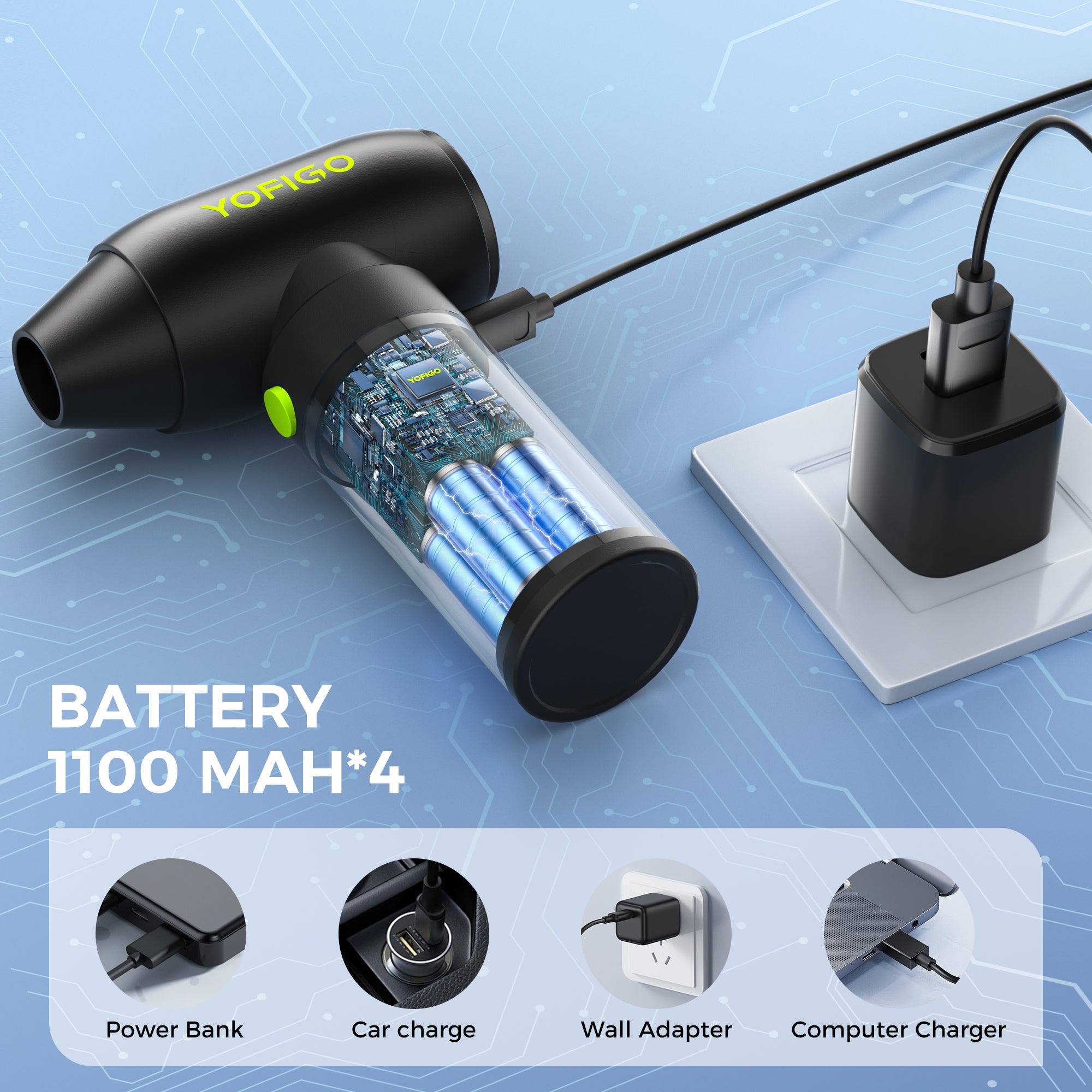 YOFIGO 180W Cordless Electric Blower | 14.8V 4400mAh Rechargeable Dust Cleaner & Air Duster