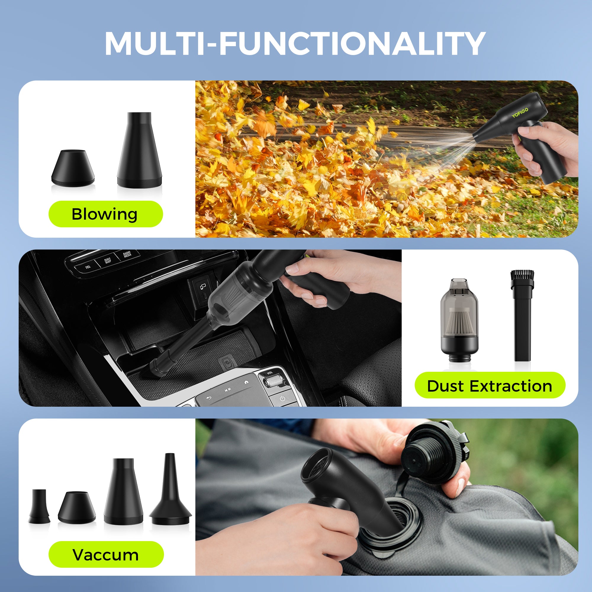 YOFIGO 180W Cordless Electric Blower | 14.8V 4400mAh Rechargeable Dust Cleaner & Air Duster