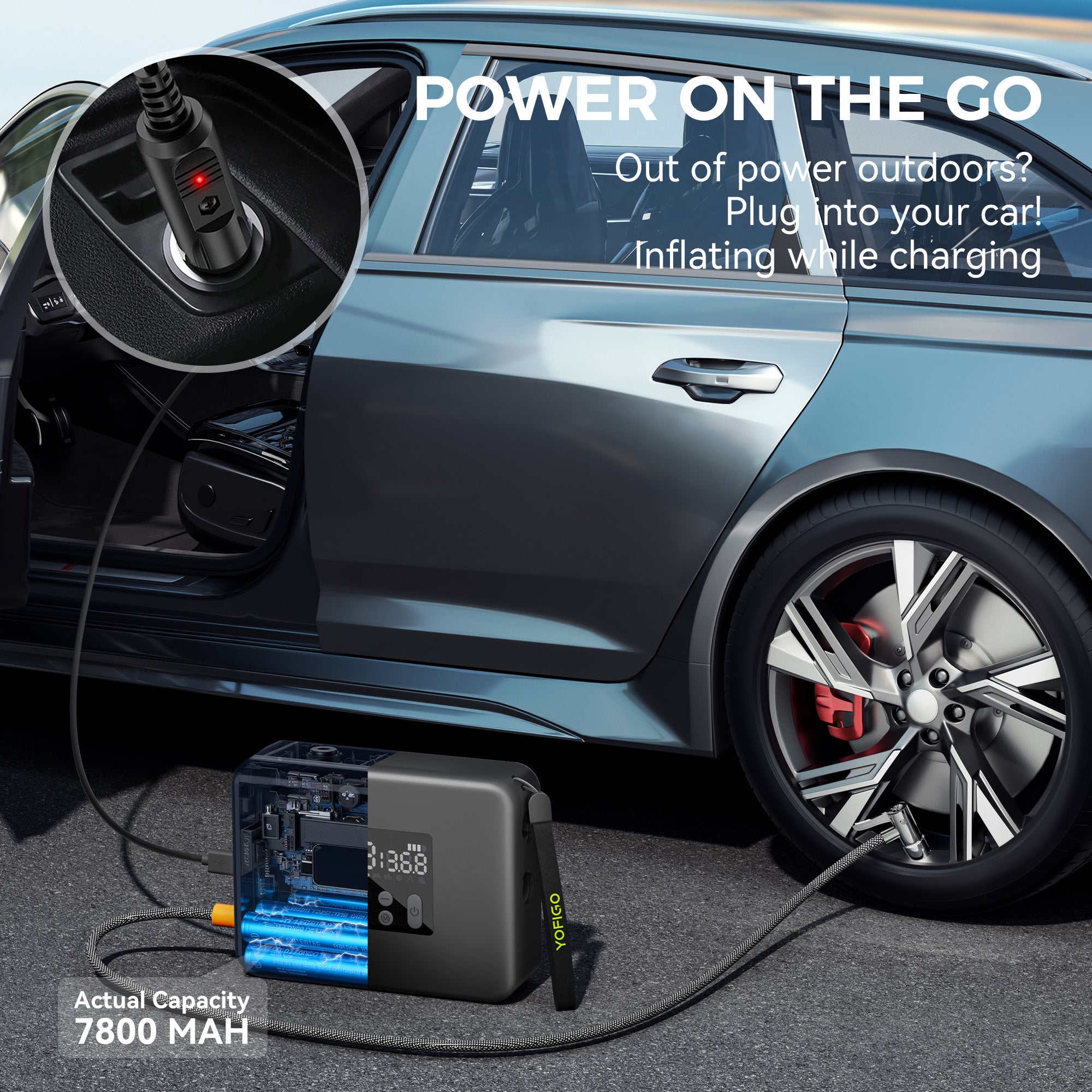 YOFIGO Portable Air Pump (with Built-in Battery & USB Cable)