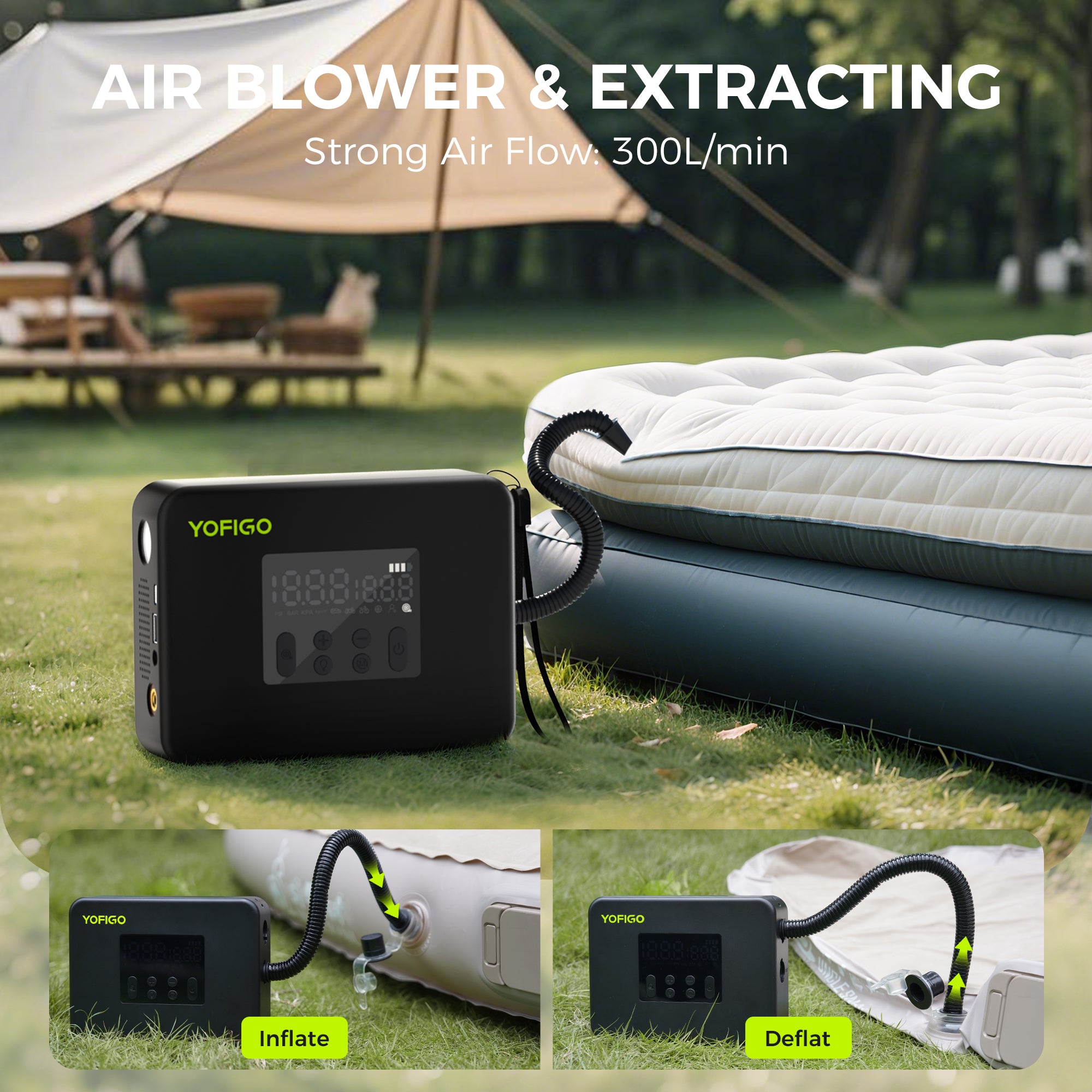 YOFIGO Portable Air Pump (with Built-in Battery & USB Cable)